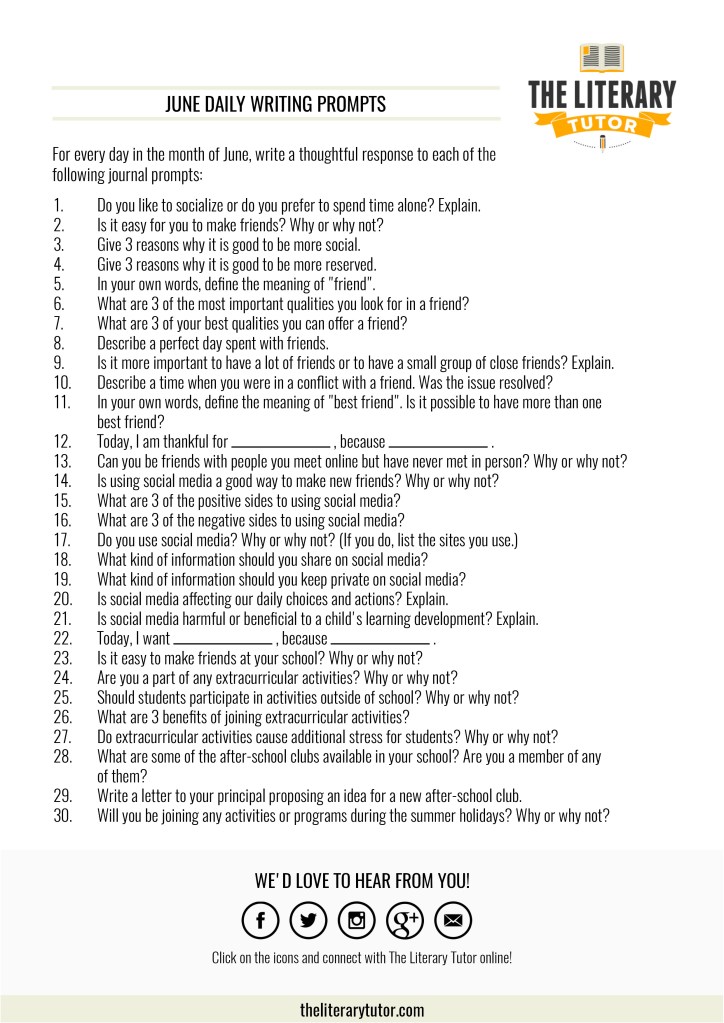 June Daily Writing Prompts