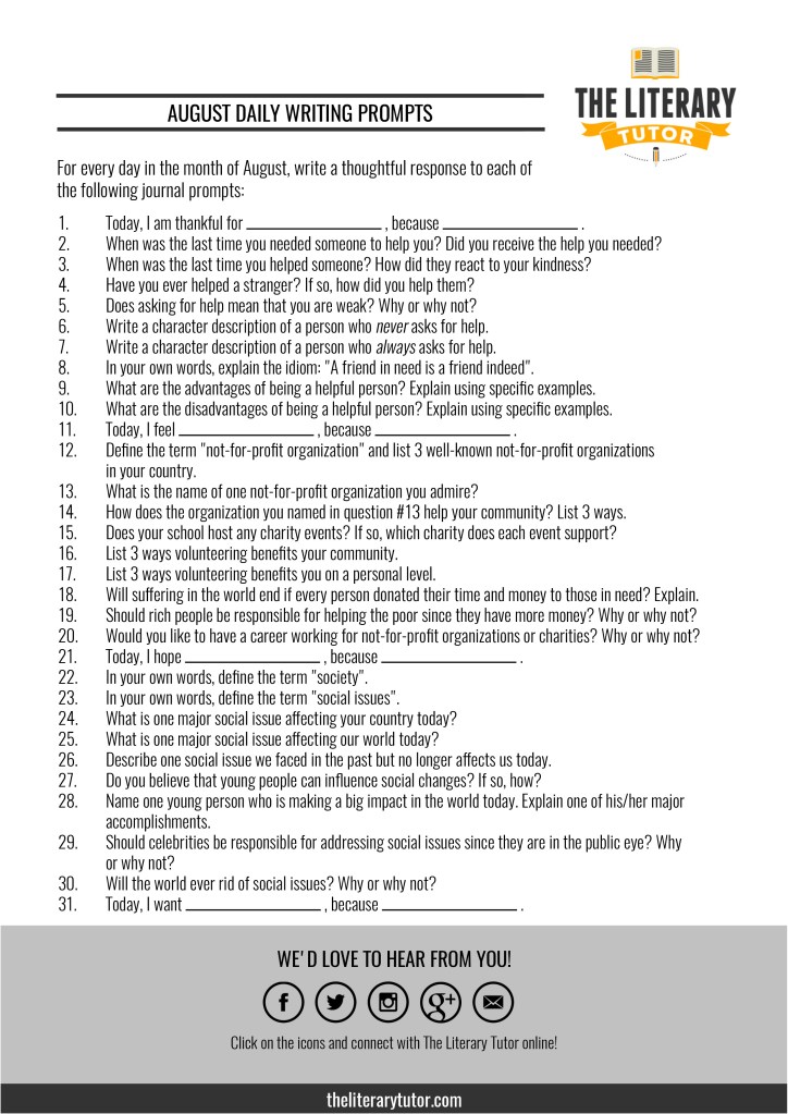 August Daily Writing Prompts