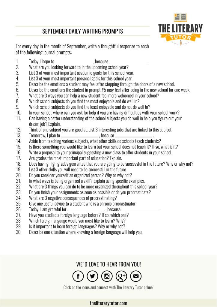 September Daily Writing Prompts